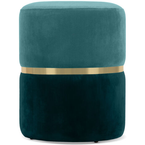 LOUISE Pouf aus entenblauem Samt und goldfarbenem Metall