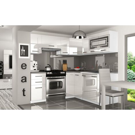 LOUKA | Cucina angolare completa + Componibile L 360 cm 9 pz | Piano di lavoro INCLUSO | Set di mobili da cucina moderni