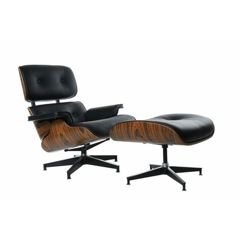 Lounge chair con ottoman madera similpiel negro
