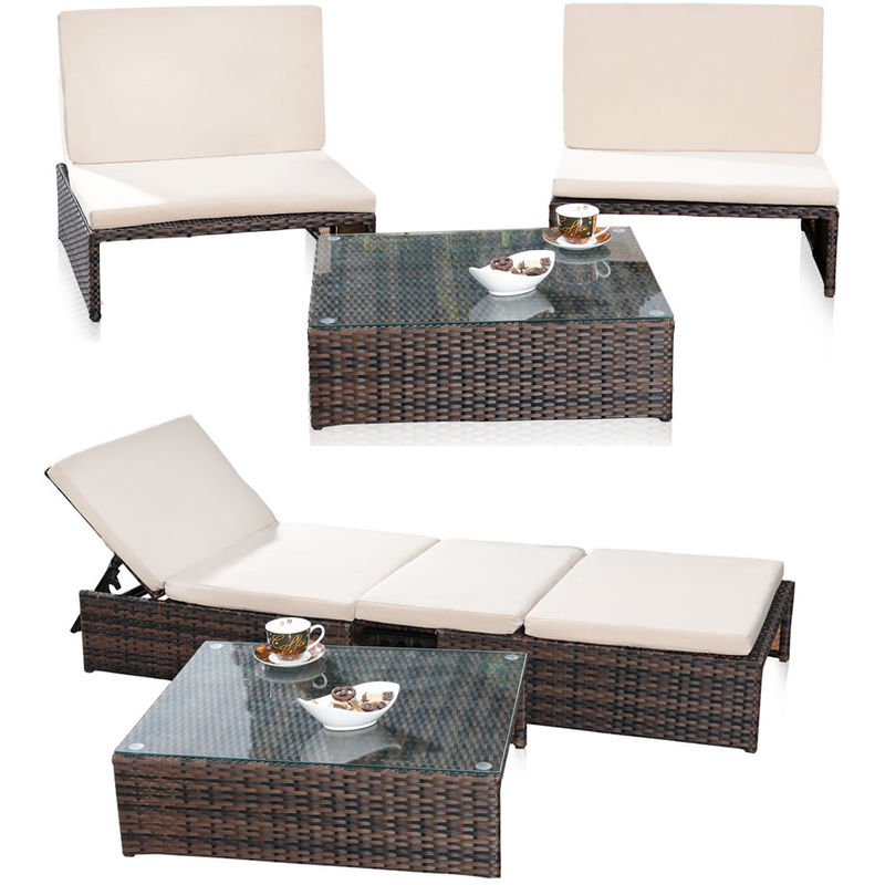 Mucola - Lounge garden set suite 2er poltrona tavolo lettino prendisole polyrattan marrone