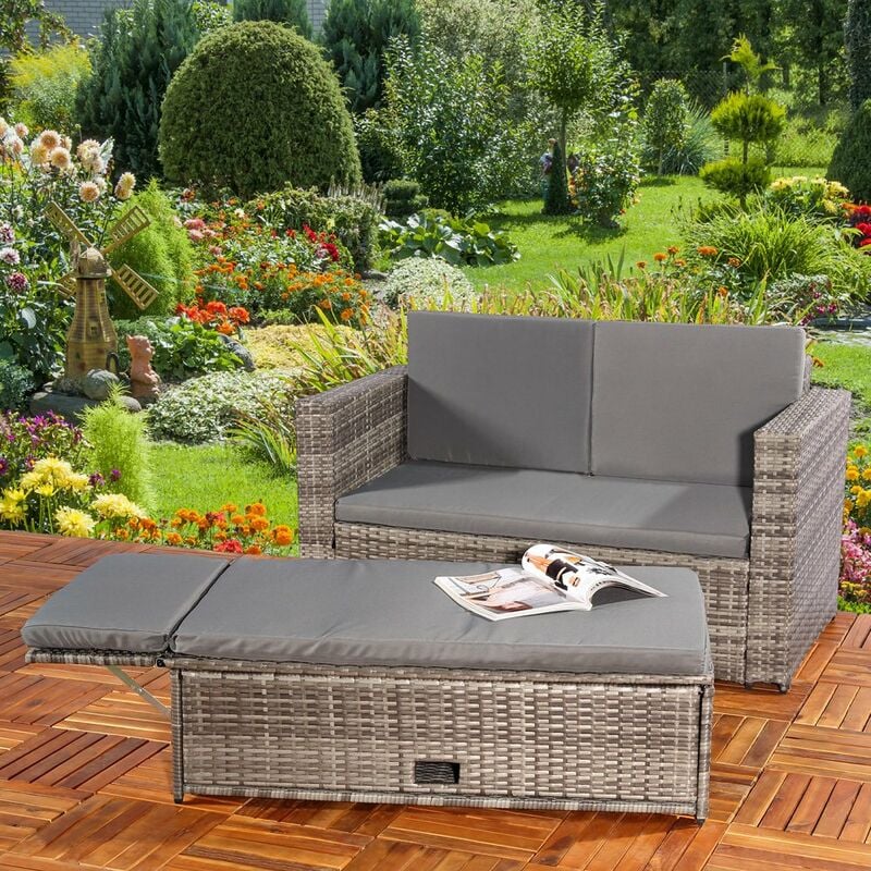 Mucola - Lounge Gartenmöbel Sofa Bank Tisch klappbar Rattan Gartenset Sitzmöbel grau NEU