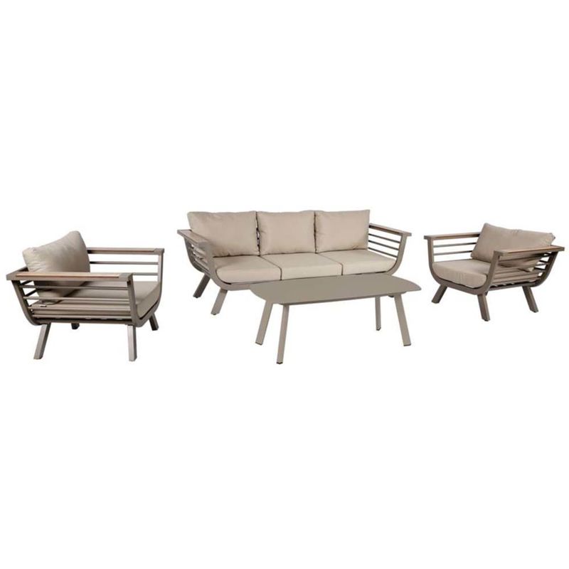 4 teilig Lounge-Gruppe Alu 3-Sitzer Sofa Sessel Tisch Garten Terrasse Polyester