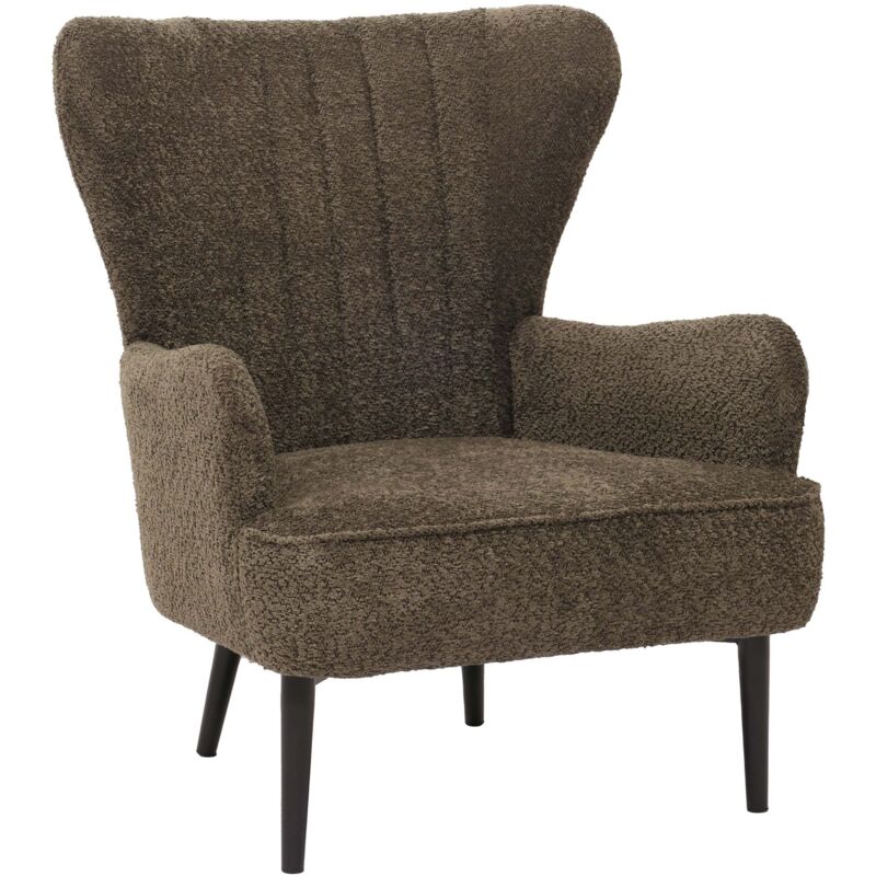 Lounge-Sessel HHG-060, Cocktail-/Ohrensessel Polsterstuhl Retro Vintage Stoff Chenille (500g/m²) Öko-Tex, vert-brun