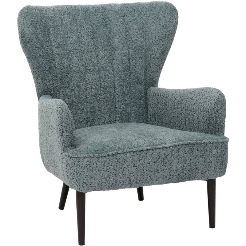 Lounge-Sessel HHG 060, Cocktail-/Ohrensessel Polsterstuhl Retro Vintage Stoff Chenille (500g/m²) Öko-Tex, bleu-vert