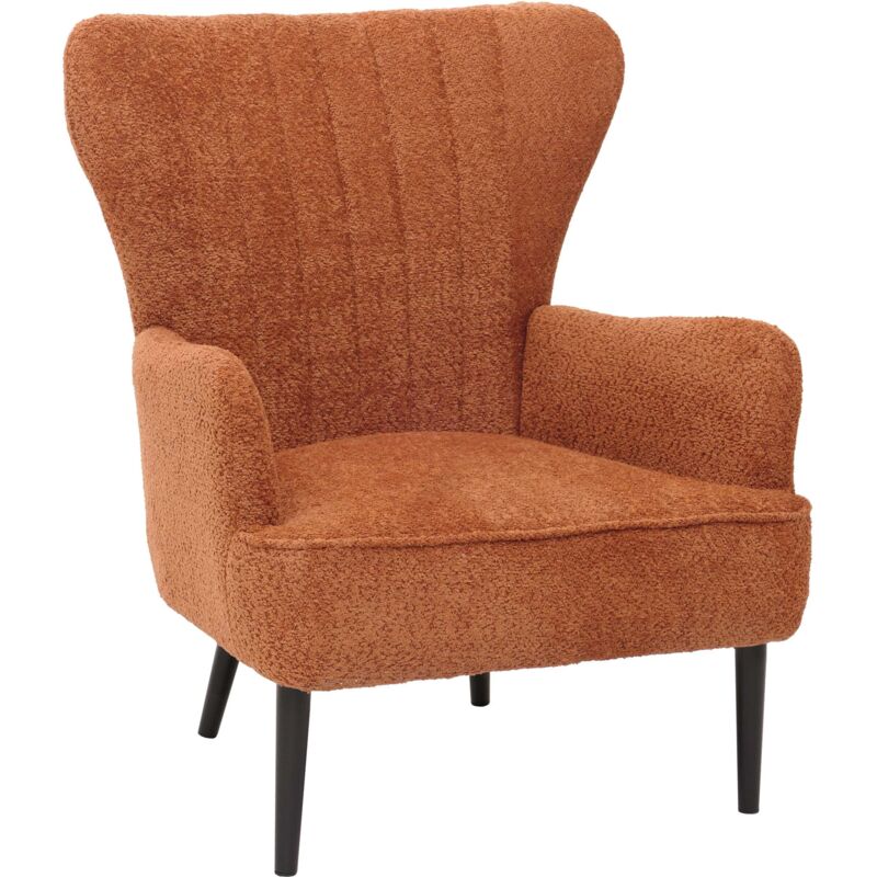 HHG - Lounge-Sessel 060, Cocktail-/Ohrensessel Polsterstuhl Retro Vintage Stoff Chenille (500g/m²) Öko-Tex, orange