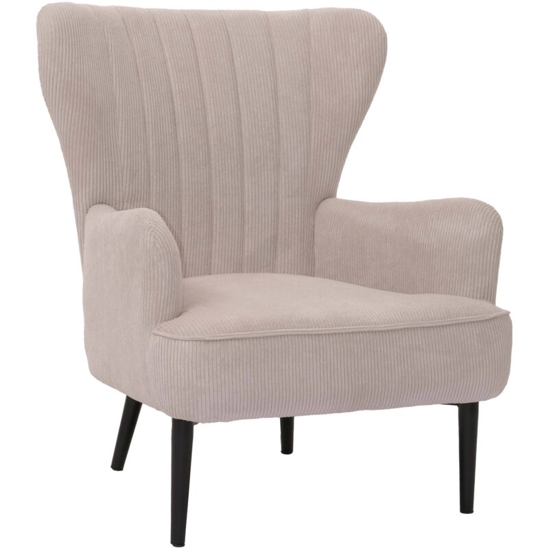 Lounge-Sessel HHG-073, Cocktail-/Ohrensessel Polsterstuhl Retro Vintage Stoff Velours (290g/m²) Öko-Tex, beige