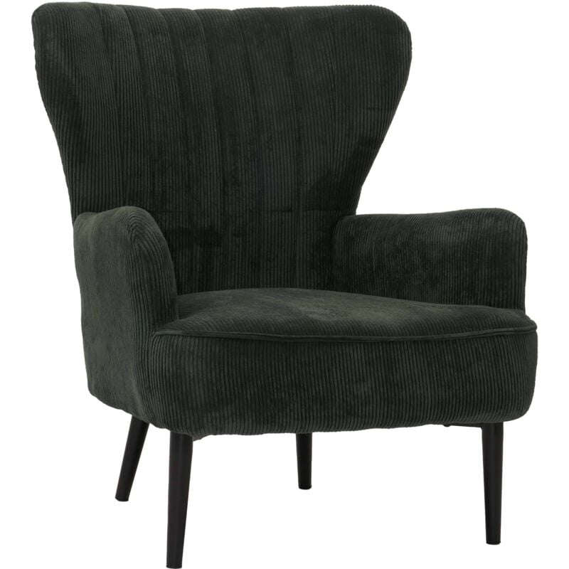 Lounge-Sessel HHG 073, Cocktail-/Ohrensessel Polsterstuhl Retro Vintage Stoff Velours (290g/m²) Öko-Tex, vert foncé