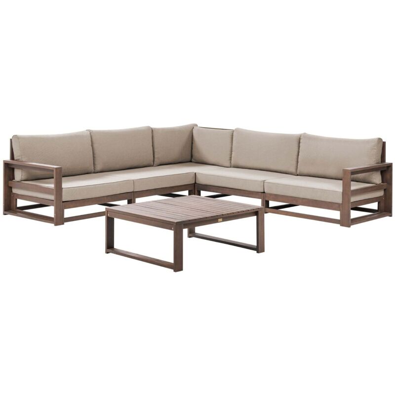 Beliani Garten Ecksofa Mit Tisch 5-sitzer Timor Modular Zertifiziertes Akazienholz Dunkelbraun