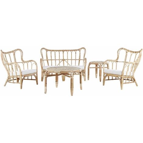 Lounge Set da Giardino 4 Posti in Rattan Naturale Beige Brindisi