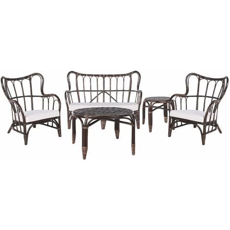 Lounge Set da Giardino 4 Posti in Rattan Naturale Marrone e cuscini Beige Brindisi