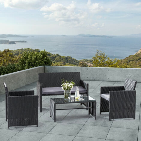 Lounge-Set Glas Schwarz S 2+F 1+TB Wilsa Garden