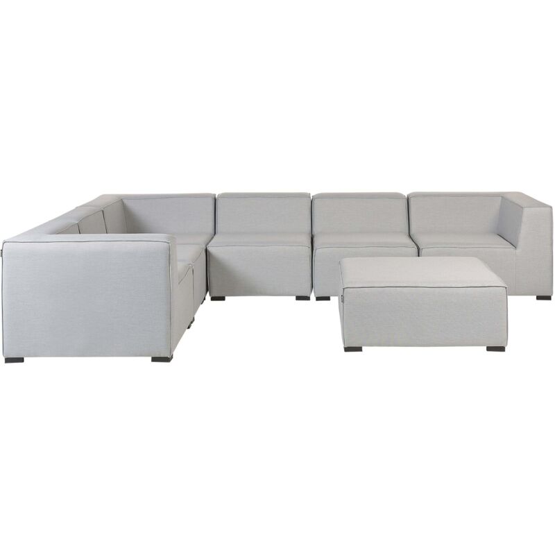 Beliani Lounge Set Hellgrau Stoffbezug Modular 7-teilig Rechtsseitig Ecksofa Mit Ottomane Outdoor U. Indoor Für 7 Personen Garten Terrasse Wintergarten