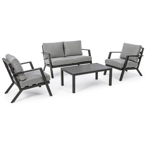 Lounge Set "Harley" aus lackiertem Aluminium mit Kissen für Garten und Veranda