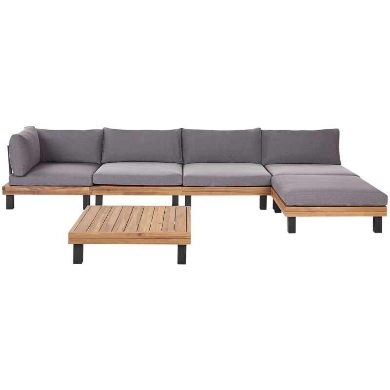 Beliani Garten Ecksofa Mit Tisch 5-sitzer Frazzano Modular Zertifiziertes Akazienholz Grau