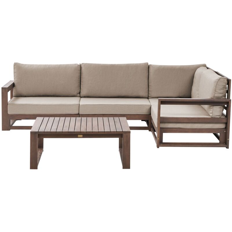 Beliani Garten Ecksofa Mit Tisch 4-sitzer Timor Linksseitig Modular Zertifiziertes Akazienholz Dunkelbraun