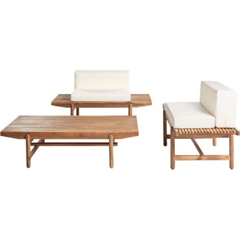 Lounge Set mit Tisch 2-Sitzer GIAVENO Akazienholz Cremeweiß
