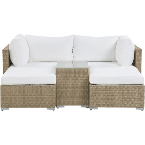 Lounge Set mit Tisch 2-Sitzer NOTO modular Polyrattan Hellbraun