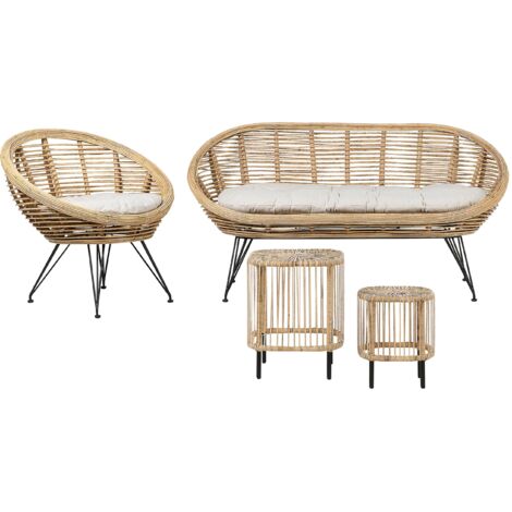 Lounge Set mit Tisch 3-Sitzer MARATEA/CESENATICO Rattan Naturfarben