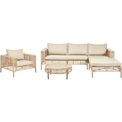 Lounge Set mit Tisch 4-Sitzer CALASETTA linksseitig Polyrattan Beige