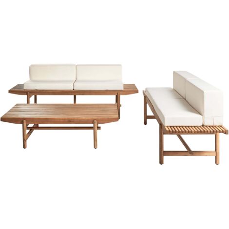 Lounge Set mit Tisch 4-Sitzer GIAVENO Akazienholz Cremeweiß