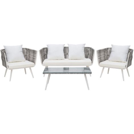 Lounge Set mit Tisch 4-Sitzer RAGUSA Polyrattan Cremeweiß