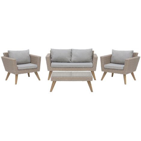 Lounge Set mit Tisch 4-Sitzer VITTORIA Polyrattan Grau