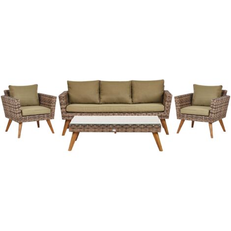 Lounge Set mit Tisch 5-Sitzer VITTORIA XL Polyrattan Olivgrün