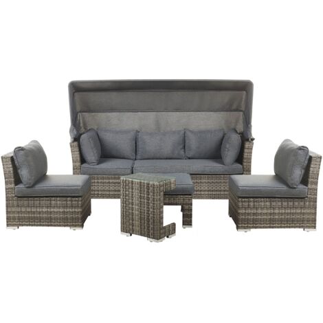Lounge Set mit Tisch 6-Sitzer CORTE modular Polyrattan Dunkelbraun