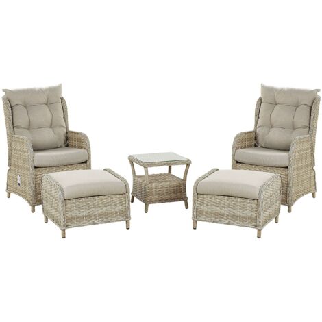 Lounge Set mit Tisch und Ottomane 2-Sitzer PONZA Polyrattan Beige