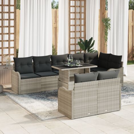 Lounge Set with Cushion 9 pcs Light grey Poly rattan vidaXL