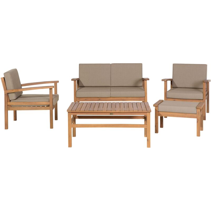 Beliani Lounge Set Mit Tisch 4-sitzer Manila Zertifiziertes Akazienholz Hellbraun
