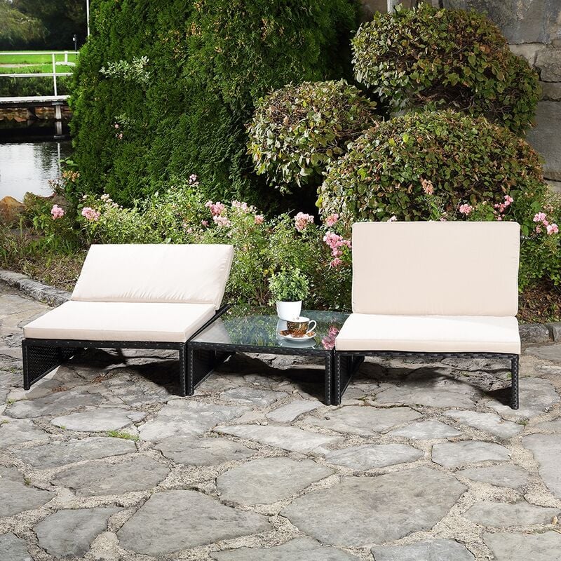 Lounge Sitzgarnitur Gartenset Gartenmöbel GartenSitzgruppe 2 Sessel Tisch Rattan