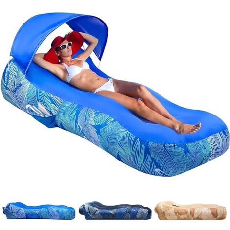 Lounger Gonflable - Avec Capote Solaire Détachable UPF50+ - Confort Ergonomique Courbé - Tissu Polyester 210T Imperméable - Poids 0,9 kg - 1 Pièce