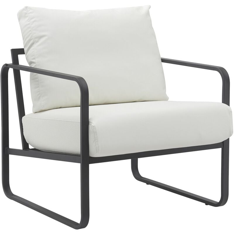 Fauteuil lounge design retro chic en pvc blanc et cadre en métal noir mat 100002816