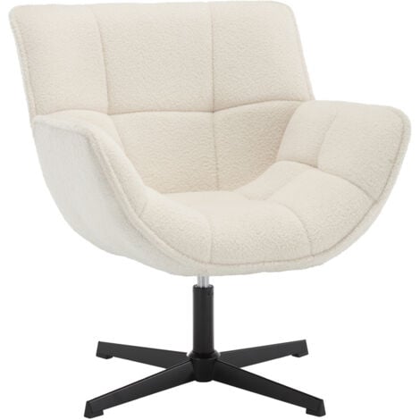 WAHSON OFFICE CHAIRS Loungesessel aus Teddystoff, Drehsessel Wohnzimmer 360° Polstersessel mit Dicker Sitzfläche Relaxsessel, Weiß
