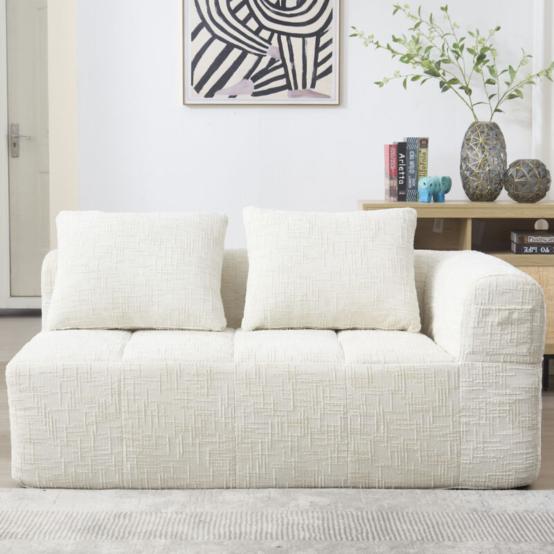 Stilvora Loungesofa 2-sitzer Klappsofa Im Chaise-lounge-design Mit Seitentaschen Und Kissen, Chenille Beige