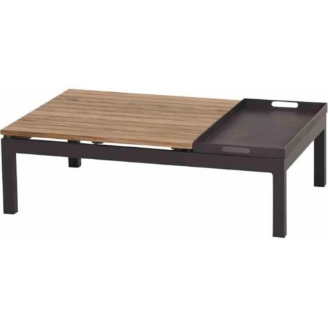 Loungetisch Alvida mit Tablett Gestell aus Aluminium in matt anthrazit, Tischplatte aus Teakholz FSC® 100% in natur