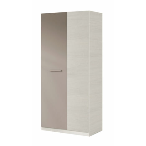 Loungitude – Armoire enfant 90 cm x 200 cm x 52 cm – Panneaux mélaminés blanc Artik et basalte – 3 étagères et barre de penderie intégrées