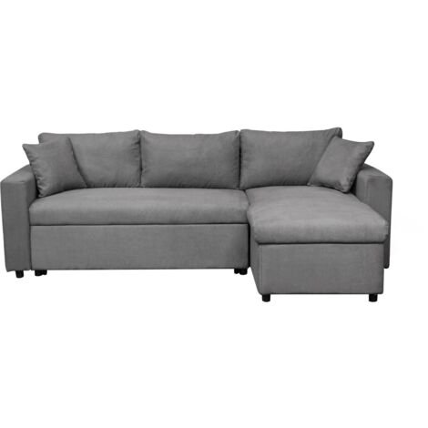 Loungitude – Canapé d'angle convertible 4 places réversible avec coffre de rangement en microfibre – Gris – Design moderne et confortable