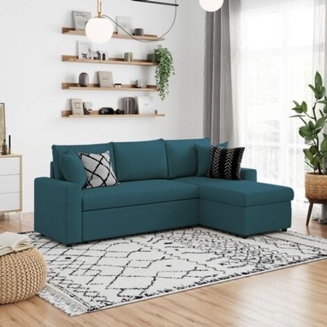 Loungitude – Canapé d'angle convertible réversible avec coffre de rangement – Tissu 100% polyester – Couchage 140 x 190 cm – Dimensions 223 x 86/146 x 82 cm