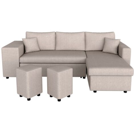 Loungitude – Canapé d'angle réversible avec coffre de rangement – 3 places – Tissu beige – Dimensions 241x148cm – Convertible en lit