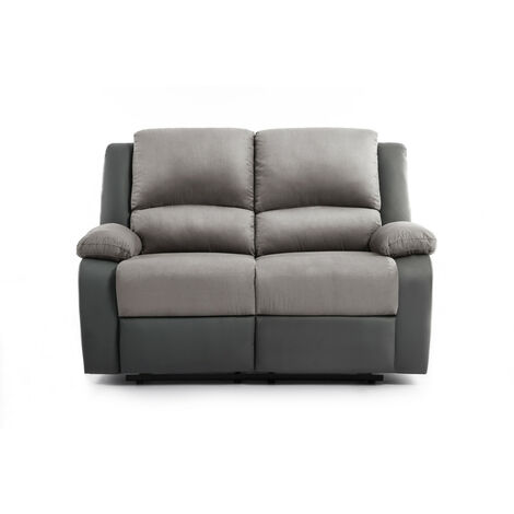 Loungitude – Canapé relaxation 2 places en microfibre et simili cuir gris – Inclinaison jusqu'à 170° – Confort optimal pour moments de détente