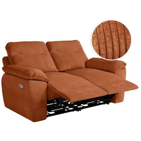 Loungitude – Canapé relax électrique 2 places en velours côtelé terracotta – Longueur 160 cm – Prise USB intégrée pour confort moderne