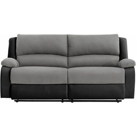 Loungitude – Canapé relax manuel 3 places – 2 assises XXL en microfibre et simili – Inclinaison jusqu'à 170° – Dimensions 193x93x96 cm – Noir/Gris