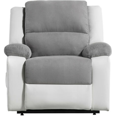 Loungitude – Fauteuil de relaxation électrique releveur et massant – Microfibre simili – Dimensions 88x93x98 cm – Confort optimal – Coloris blanc gris