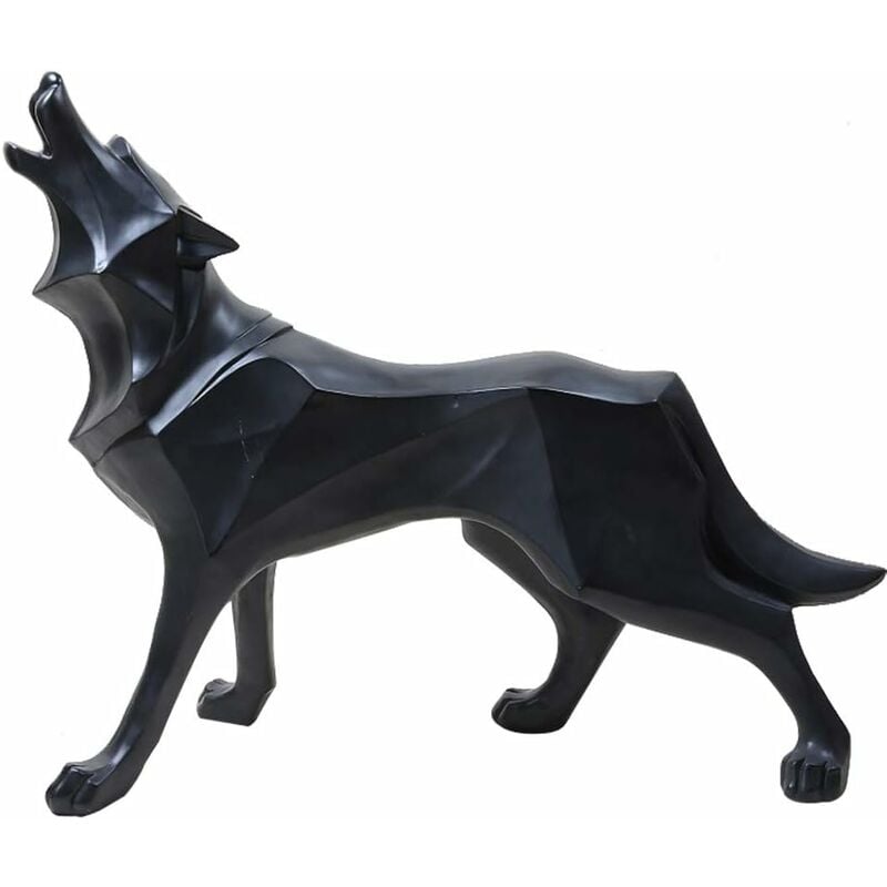 Xinuy - Loup Sculpture Ornements Sculpture Géométrique Animal Résine Loup Statue Décor Cadeau pour Bureau à Domicile (Noir)