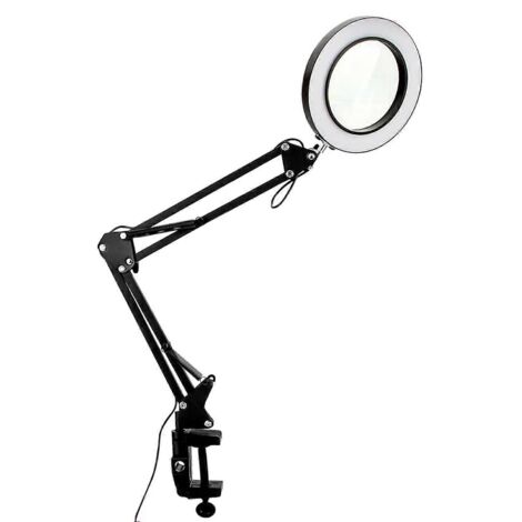 Loupe 10X avec lumière et pince, 3 modes de couleur, 10 niveaux de luminosité.