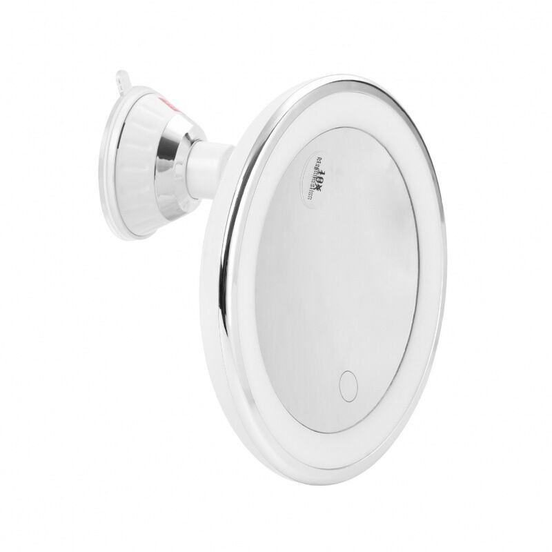 Loupe 10x éclairée par LED avec ventouse, OU - Miroir de voyage avec lumière naturelle à intensité variable pour salle de bain, voyage, charge