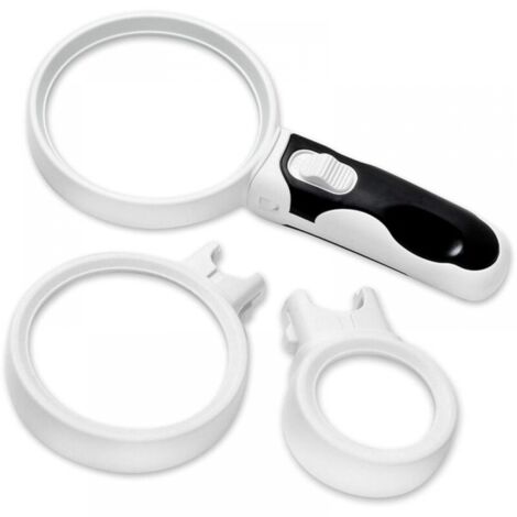 Loupe 3 en 1 - Loupe portative en caoutchouc à 3 grossissements (2,5x, 5x, 16x) - Éclairage LED