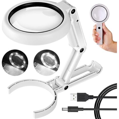 Loupe 30x 10x avec lumière et support, loupe pliable et portable à 2 niveaux de luminosité pour les travaux de précision.
